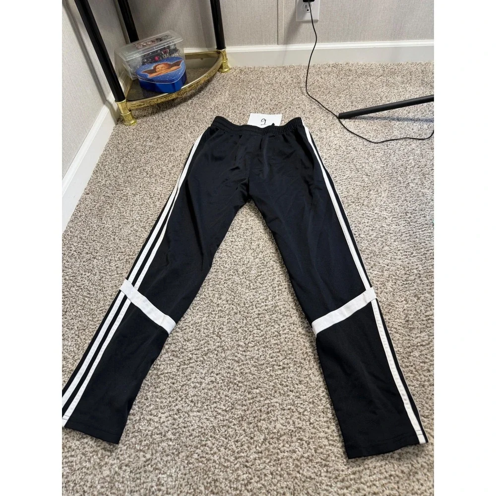 Adidas Youth Boys Track Pants Black White Stripe Size M 10/12 Athletic Pants